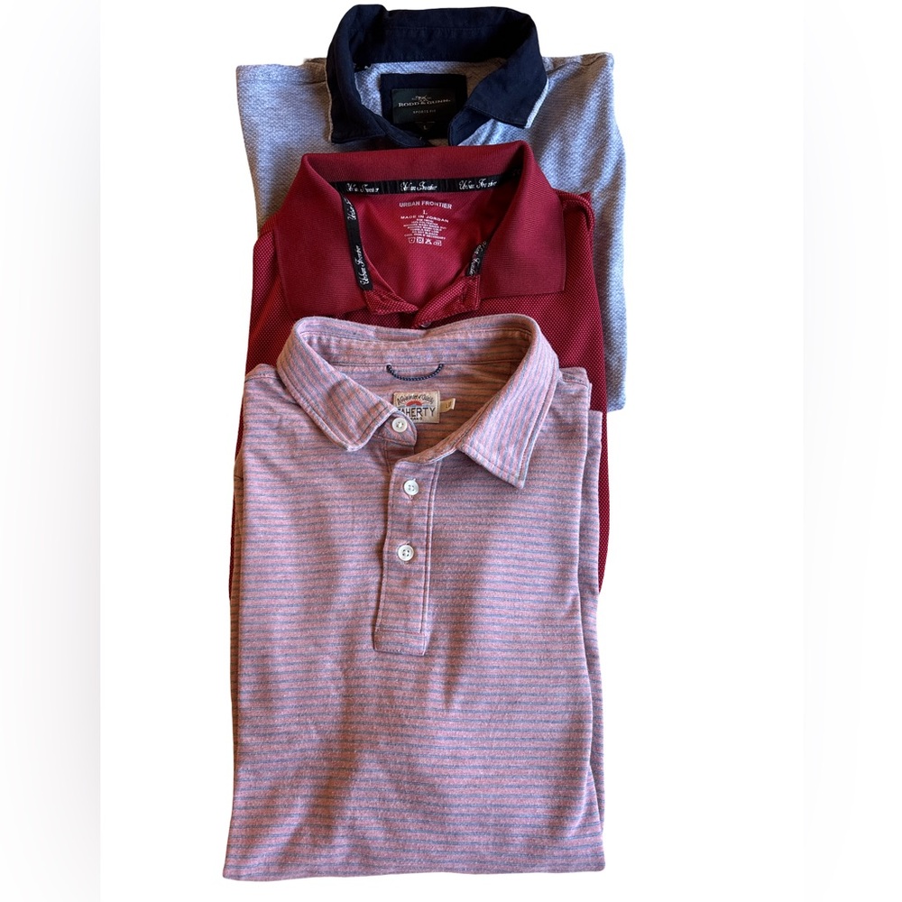 3 nice large men’s Polo Shirts: Urban Frontier, Todd & Gunn, and Faherty